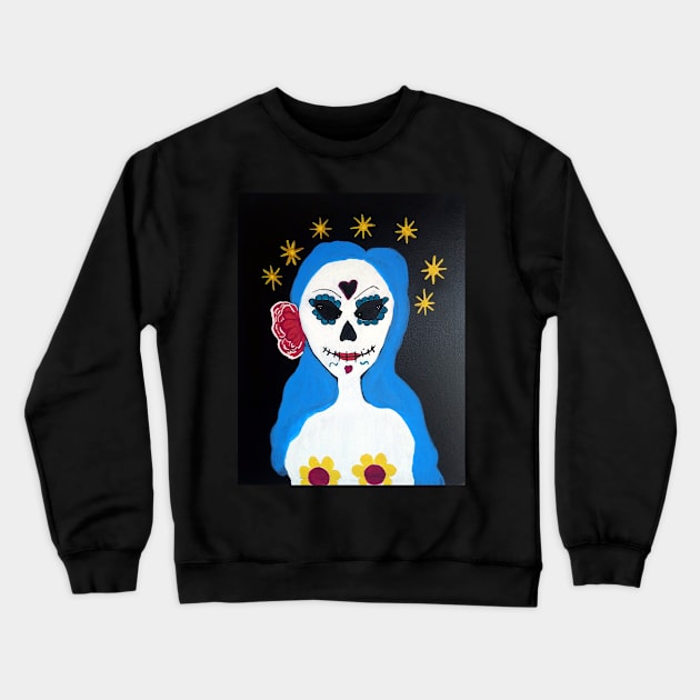 Cosmic Sugar Skull Girl Crewneck Sweatshirt by Cosmic Witch 